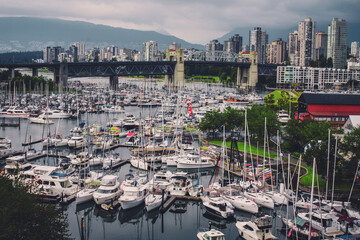 Sticker - Scenic shot of a harbor full of ships in Vancouver, Canada