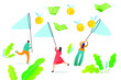 © gollli - Web page template with managers making money. Concept with People with nets catch flying bills and coins. Vector illustration for business teamwork themes,  mobile app, banner, ui and ux design.