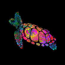 Vector Sea Turtle In Psychedelic Colors