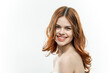 © SHOTPRIME STUDIO - cheerful pretty woman with bare shoulders isolated background smile studio