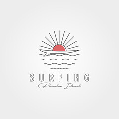 Poster - surf line icon logo vector symbol illustration design, surf and sunset logo minimal design