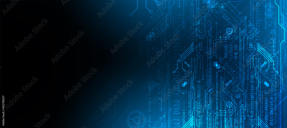 Abstract background on technological and scientific topics. Various techno details with using digital code. Vector format. - obrazy, fototapety, plakaty 