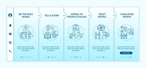 Wall Mural - Inspiration speeches for audience onboarding vector template. Motivation information and encourage employees. Responsive mobile website with icons. Webpage walkthrough step screens. RGB color concept