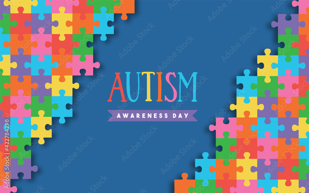 Autism awareness day colorful paper cut puzzle - obrazy, fototapety, plakaty 