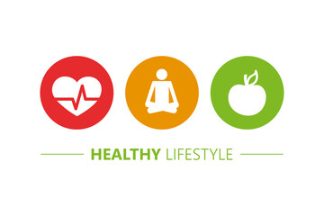 Wall Mural - healthy lifestyle icons heart yoga and apple