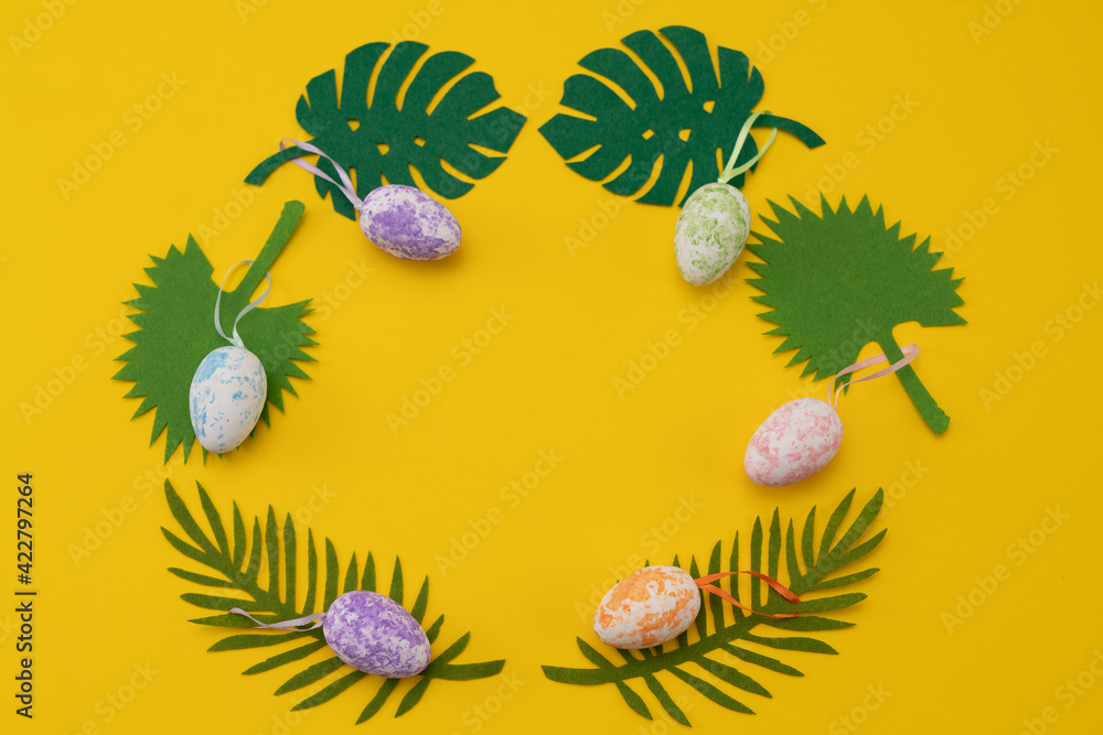 Wielkanoc kartka życzenia Alleluja Zmartwychwstanie pisanki jajka wianek - obrazy, fototapety, plakaty 