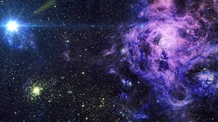 Wall Mural - 4k cloud surface nebula with a bright star moving in the universe