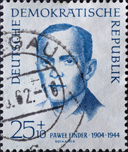 GERMANY, DDR - CIRCA 1962 : A Postage Stamp From Germany, GDR Showing A Portrait Of The Murdered Anti-fascist And Resistance Fighter Against Hilter: Paweł Finder (1904–1944), Polish Party Functionary