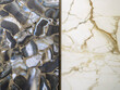 A combination of two types of stoneware slabs with a natural stone pattern. White marble and natural agate geode.