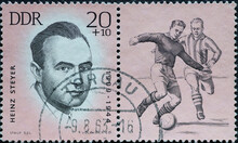 GERMANY, DDR - CIRCA 1963  : A Postage Stamp From Germany, GDR Showing A Portrait Of The Athlete In The Resistance Against Hitler: Heinz Steyer (1909–1944), Football Player