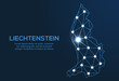 © Tetiana - Liechtenstein communication network map. Vector low poly image of a global map with lights in the form of cities. Map in the form of a constellation, mute and stars