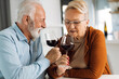 © Goran - Happy mature couple drinking wine at home