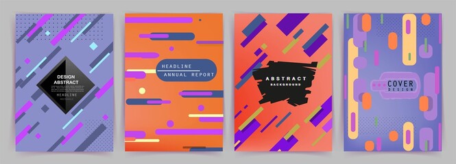 Covers templates set with graphic geometric elements. Applicable for brochures, posters, covers and banners. Vector illustrations.
