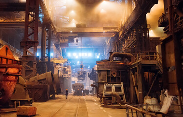 Wall Mural - Melting of metal in a steel plant. Metallurgical industry.