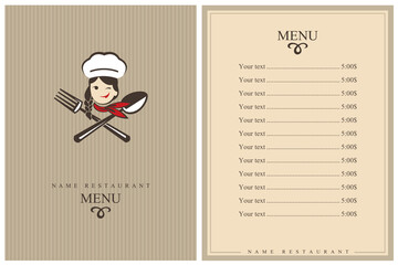 Wall Mural - template restaurant menu design with lady chef