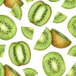 Seamless pattern with watercolor kiwi fruit slices