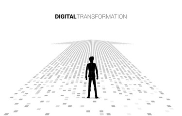 Poster - Silhouette of businessman standing on the arrow from pixel. concept of digital transformation of business.