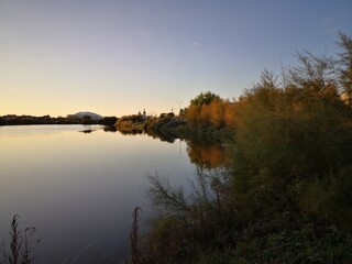 Wall Mural - sunset over the river