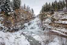 Beautiful Cameron Falls In Waterton, Frozen In Winte