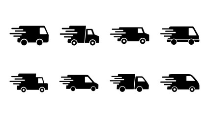 Fast shipping delivery truck icon set. Delivery truck icon. fast delivery icon