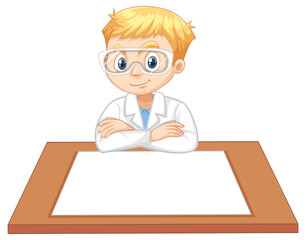 Poster - A boy wearing scientist gown with empty paper on the table