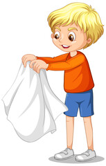 Poster - Cartoon character of a boy taking coat off