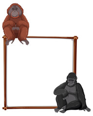Wall Mural - Empty banner with orangutan and gorilla on white background