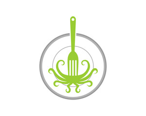 Canvas Print - Combination fork with octopus tentacle on the plate