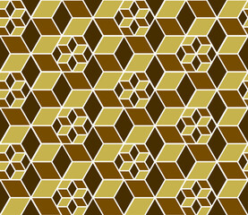 Wall Mural - Geometric 3d cubes repeat pattern within a pattern in brown shades and a white outline, vector illustration