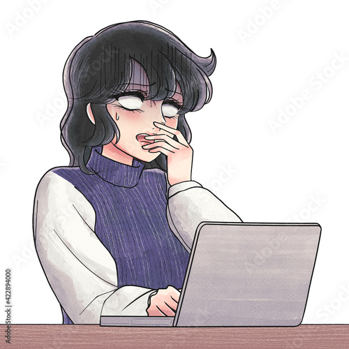 少女漫画あるある表現 パソコン作業中に青あざめて白目になった人 Illyustraciya Stock Adobe Stock 少女漫画あるある表現 パソコン作業中に青あざめて白目になった人 Illyustraciya Stock Adobe Stock