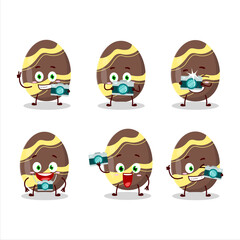 Wall Mural - Photographer profession emoticon with brown easter egg cartoon character