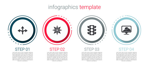 Poster - Set Road traffic sign, Wind rose, Traffic light and Location. Business infographic template. Vector