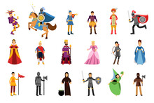 Medieval People Characters With Herald And Jester Vector Illustration Set
