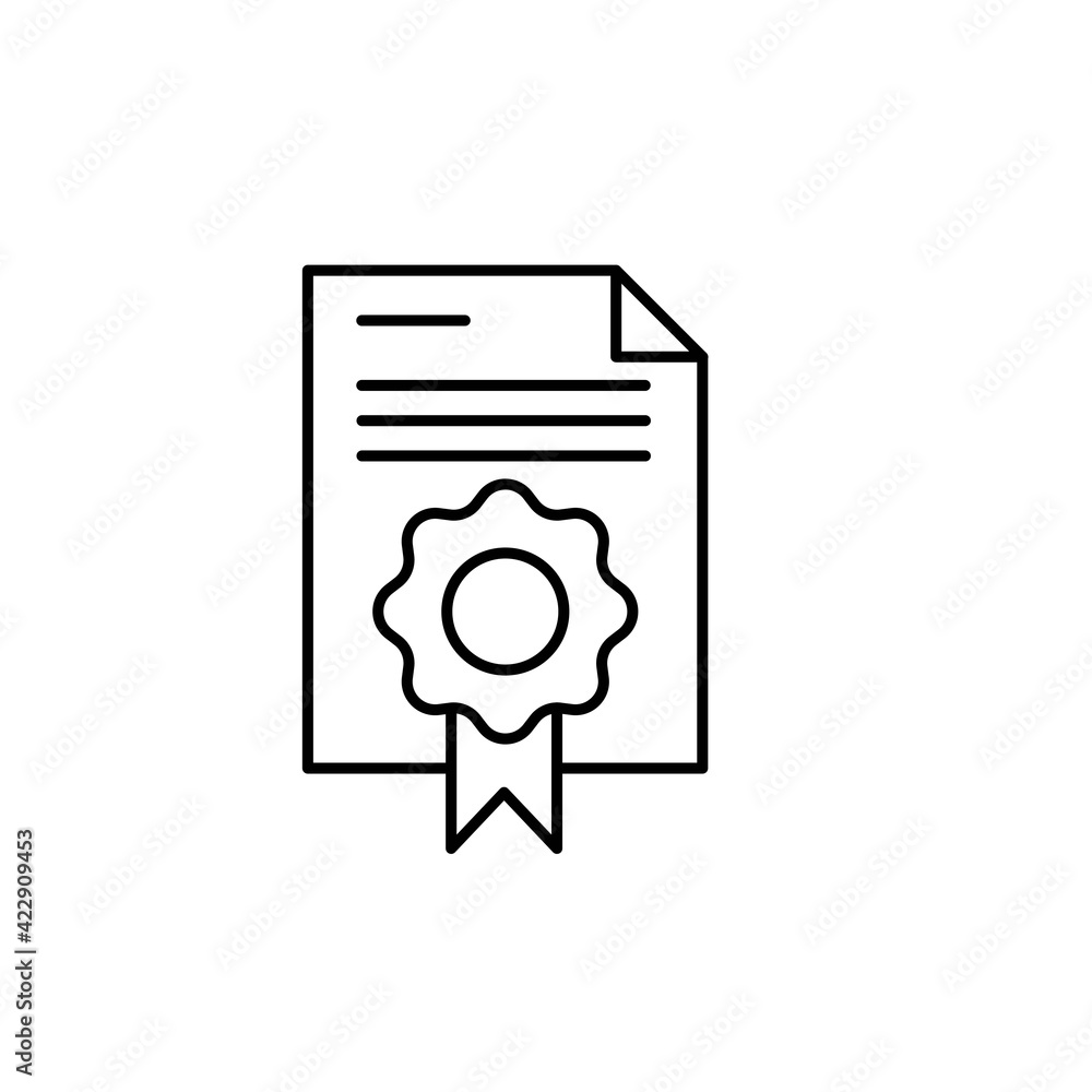 Certificate thin line icon in black. Document or attestation concept ...