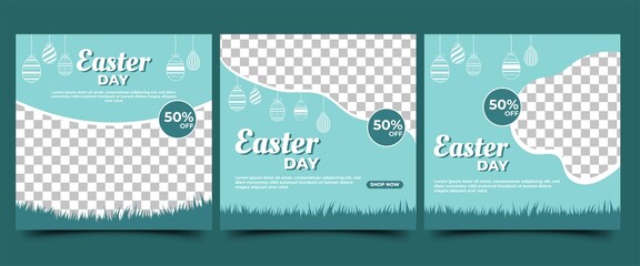 Easter social media post template. Modern banner design with egg illustration and place for the photo. Suitable for social media, flyers, cards. and website.