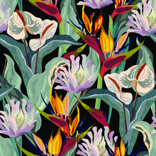 Floral Seamless Pattern. Tropical Flowers.