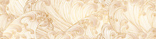 Line Art Design Of Waves, Mountain, Modern Hand-drawn Vector Background, Gold Ink Pattern. Minimalist Asian Style.