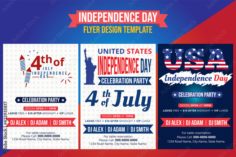 Happy independence day 4 th july flyer design set, set of poster design ...