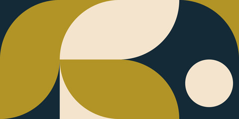 Leinwandbilder - Modern vector abstract  geometric background with circles, rectangles and squares  in retro scandinavian style. Pastel colored simple shapes graphic pattern.