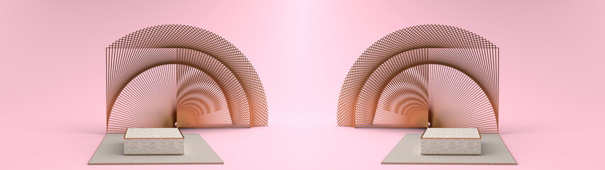 Wall Mural - 3d rendering of square marble pedestal. and bending a golden square frame into a overlap art dimensi