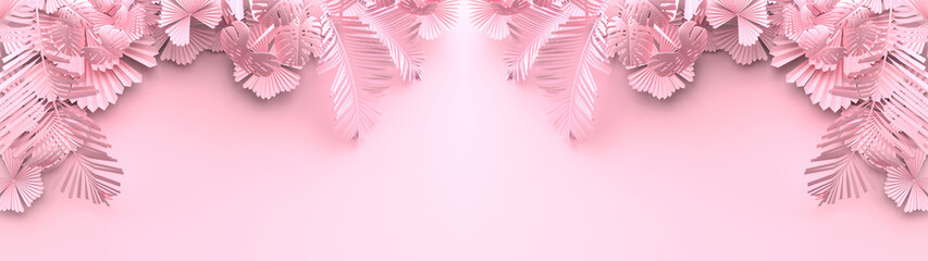 Wall Mural - 3d rendering of the pink leaves and violet palm overlap to form art dimensions, and there is empty s