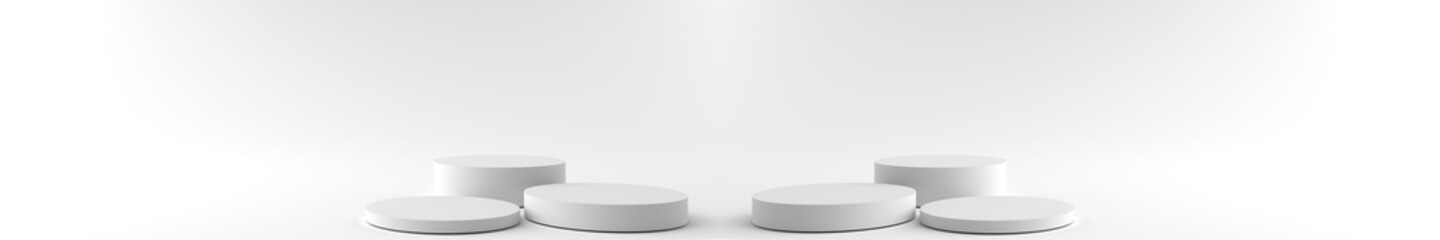 Wall Mural - 3d rendering of round white pedestal, podium for display product on the white floor. pedestal can be