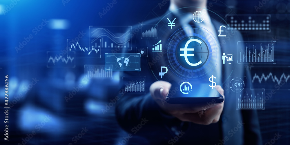 Euro sign currency exchange forex trading business concept - obrazy, fototapety, plakaty 