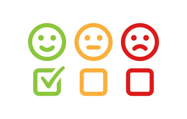 Poster - Customer satisfaction concept vector. Ticking smiley emoji sign icon illustration. 