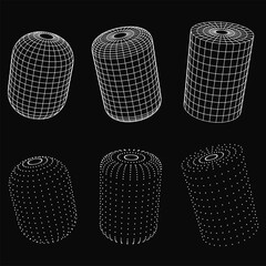 Wall Mural - set cylinders of dots and grid isolated on black color. technology abstract art background. collecti