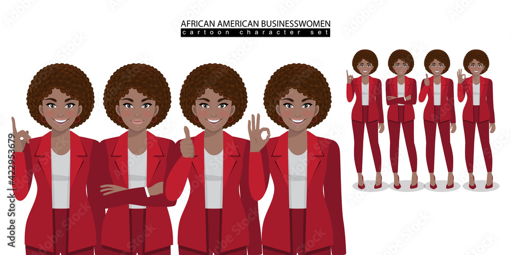African American business woman cartoon character in different poses ...