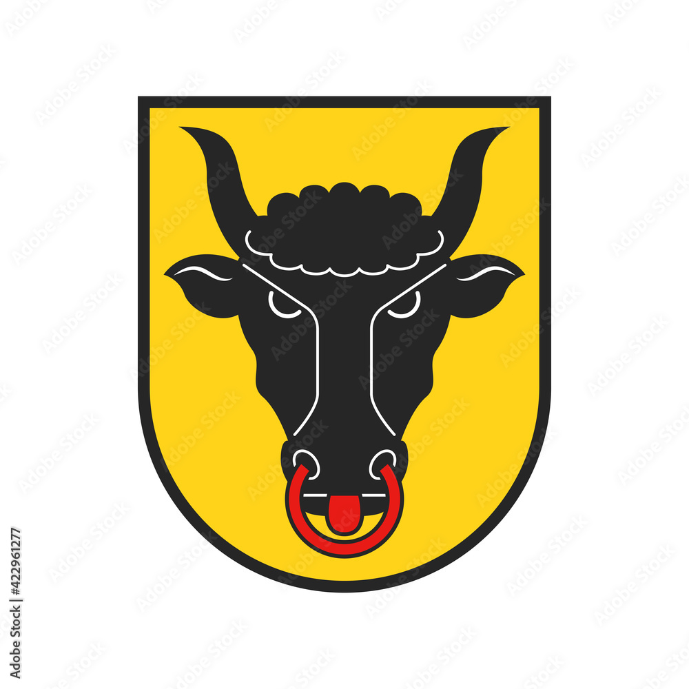 Canton of Switzerland, Swiss Uri arms emblem, vector icon. Switzerland national sign and coat of arms of Uri region, Swiss confederacy culture and history tradition symbol of bull on yellow shield - obrazy, fototapety, plakaty 