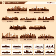 Fototapete - City skyline set. 10 city silhouettes of Australia