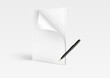 Blank white standing file folder with pen on isolated background