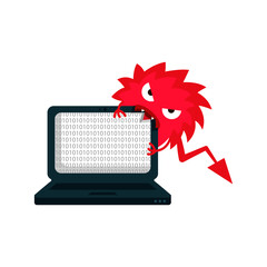 A computer virus attacks a laptop or computer. Vector illustration isolated on white background